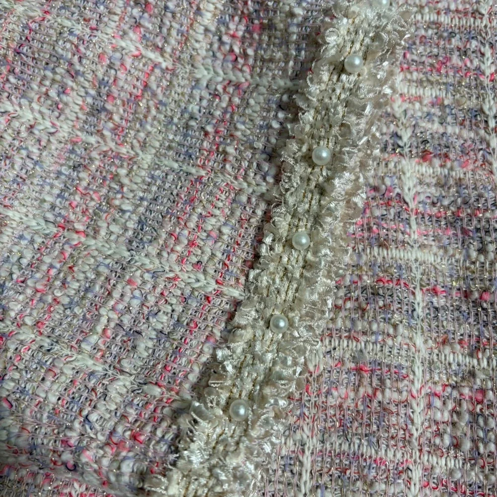 Alfred Dunner Woman 3X Magnolia Springs Pink Tweed Pearl Trim Cardigan Jacket